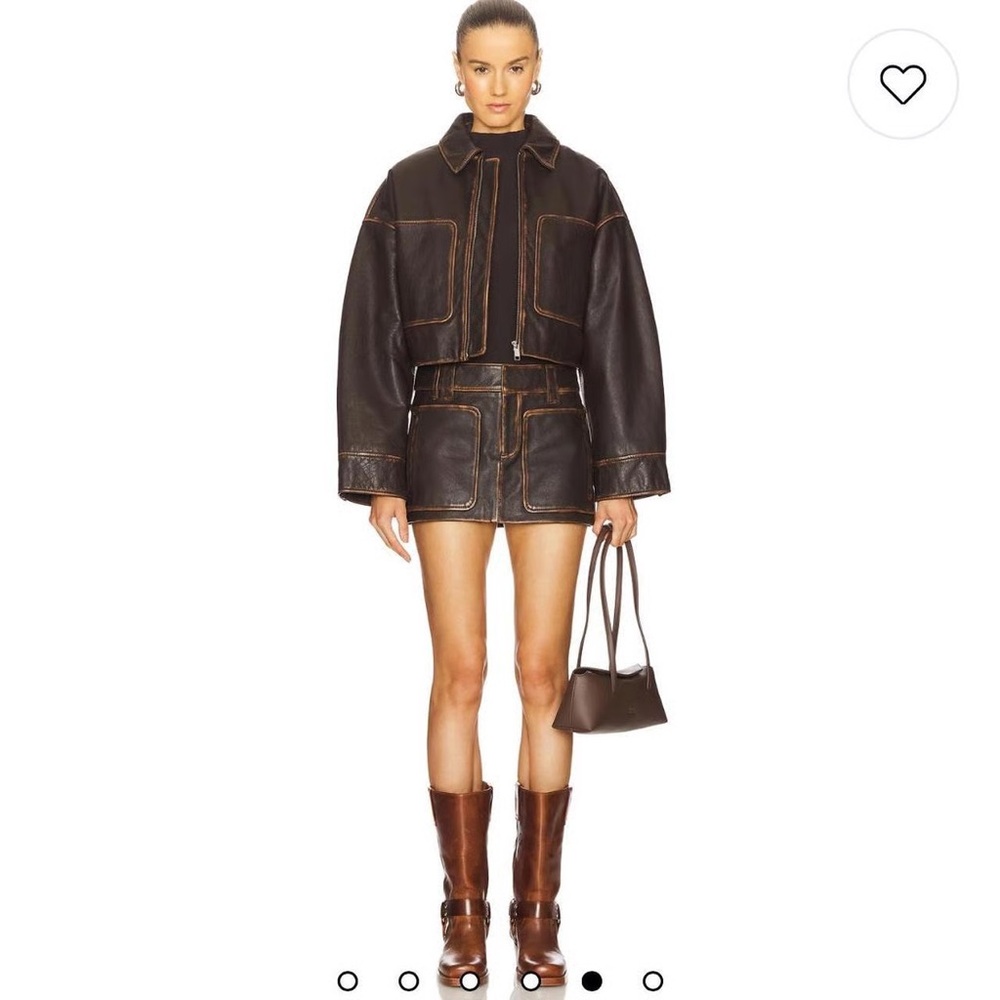 GRLFRND Leather Patch Pocket Brown Leather Skirt - NWT - XXS - Revolve/ FWD